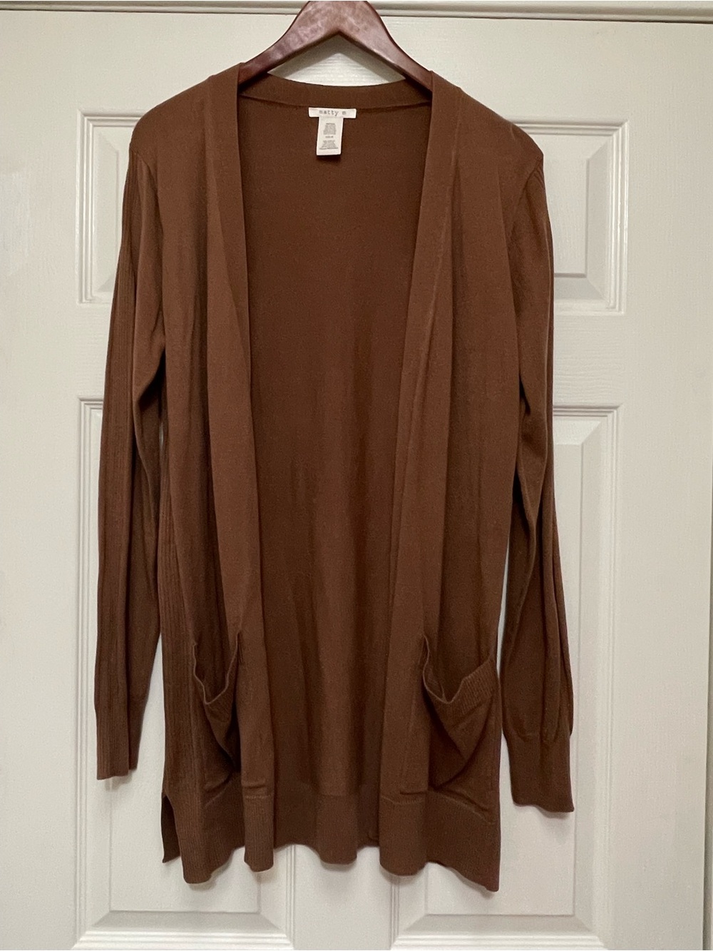 Matti M  Woven Brown Open-Front Women's Cardigan Sweater